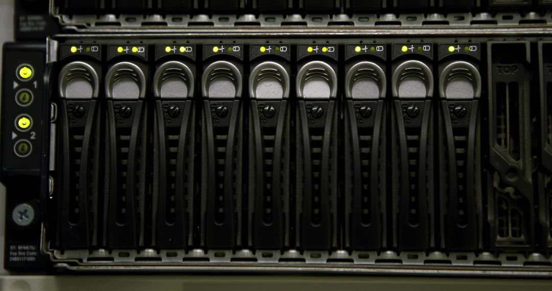 Server Rack with Flashing LED Indicators in Data Center