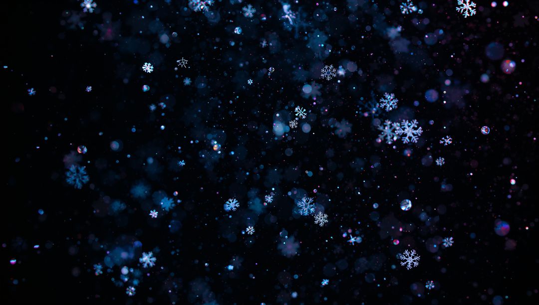 Luminous Snowflakes with Etheric Glow in Cosmic Dark Bokeh Field