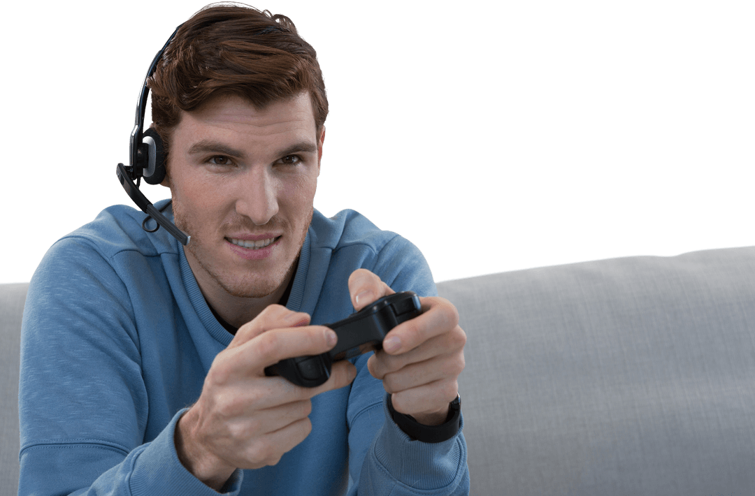 Man Gaming on Sofa with Headset and Controller, Transparent Background - Download Free Stock Images Pikwizard.com