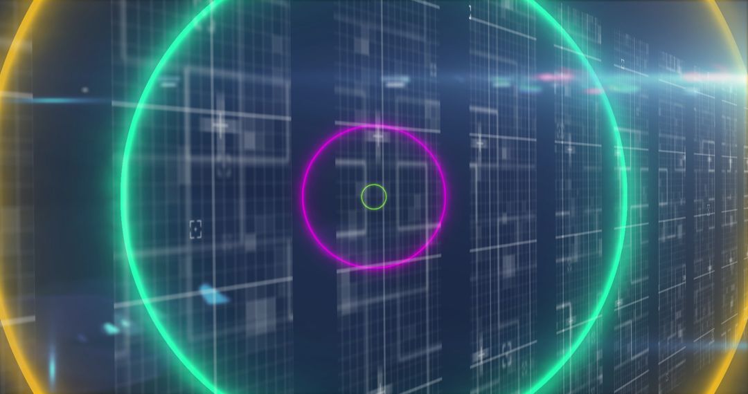 Neon Circles on Data Processing Background