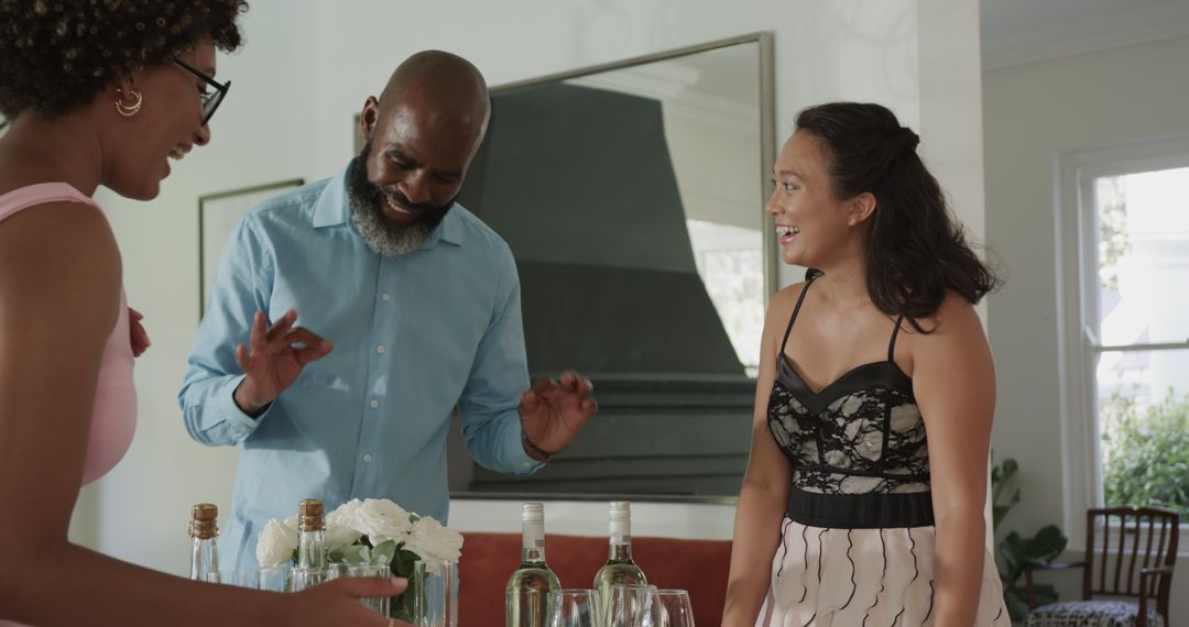 Friends Relaxing with Wine at a Home Gathering Celebration