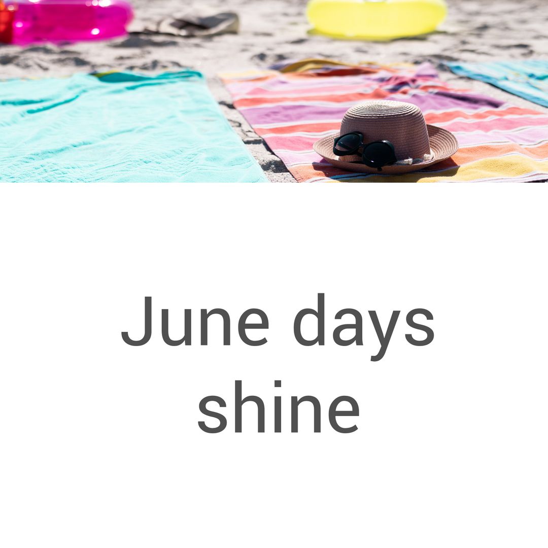 Sunny Beach Day with Sunhat and Towels by the Ocean