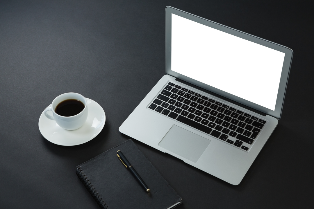 Transparent Workspace: Coffee and Laptop on Dark Background - Download Free Stock Images Pikwizard.com