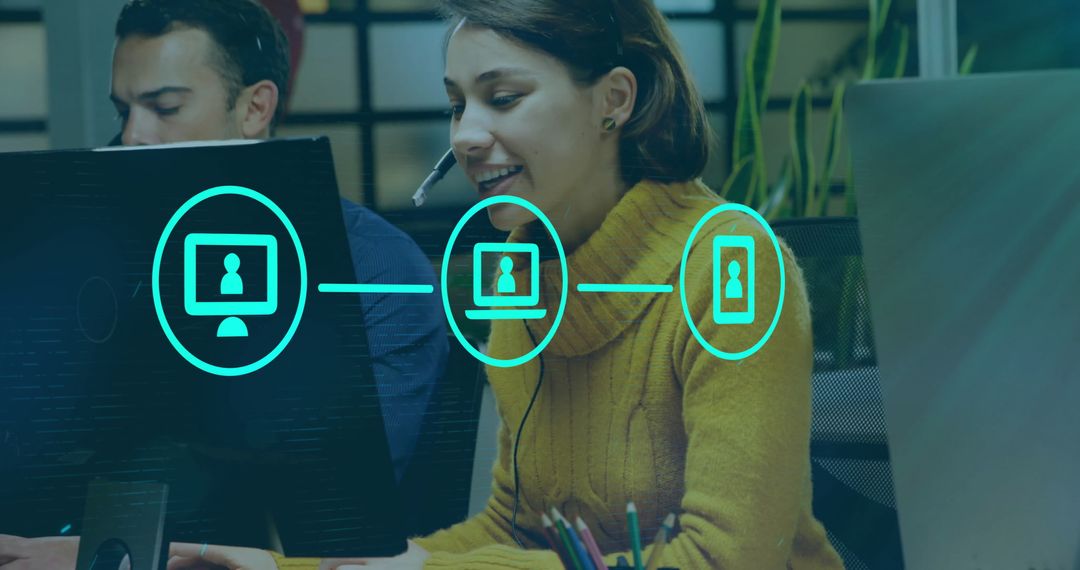 Young Professionals Collaborating in High-Tech Office