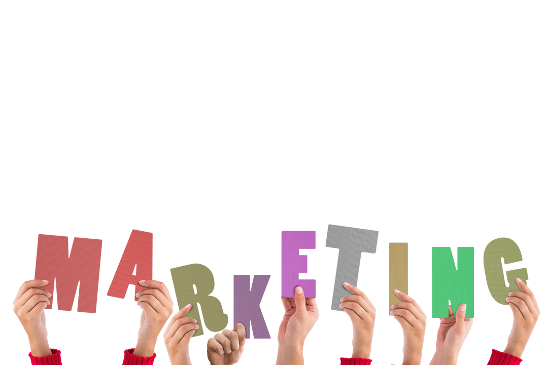 Transparent Letters Held by Diverse Hands Forming Marketing