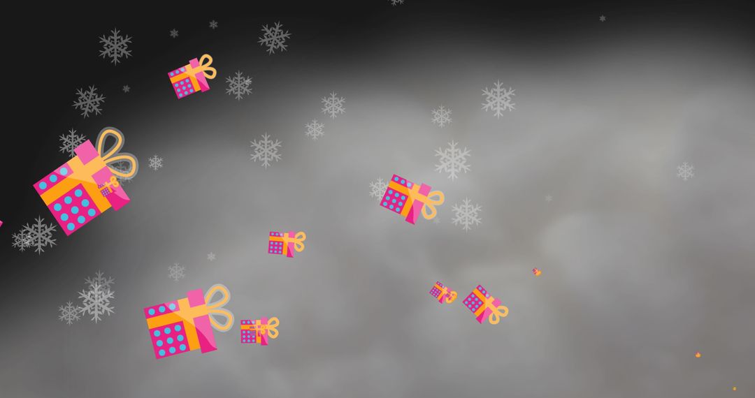 Festive Holiday Presents and Falling Snowflakes