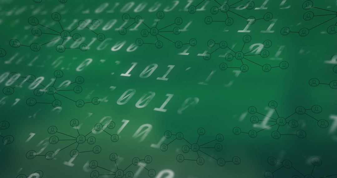 Futuristic Binary Code with Network Connections on Green Background