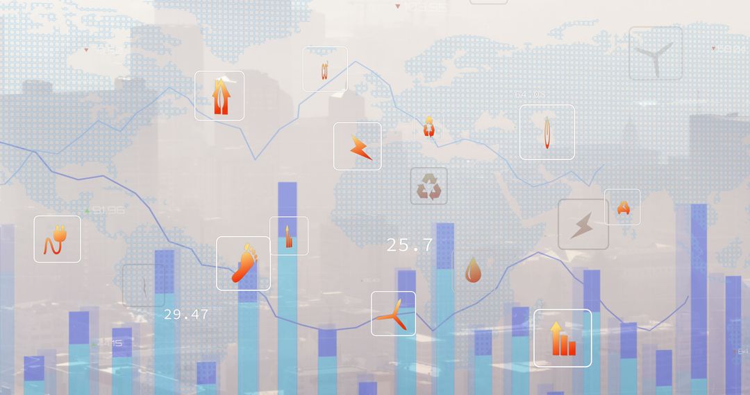 Digital Data and Networking Icons Overlay on Global Map