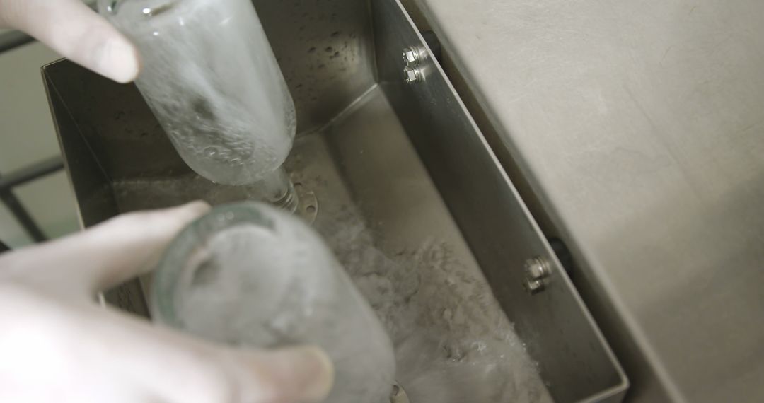 Technician Sterilizing Glass Bottles with Dry Ice in Laboratory - Free Images, Stock Photos and Pictures on Pikwizard.com