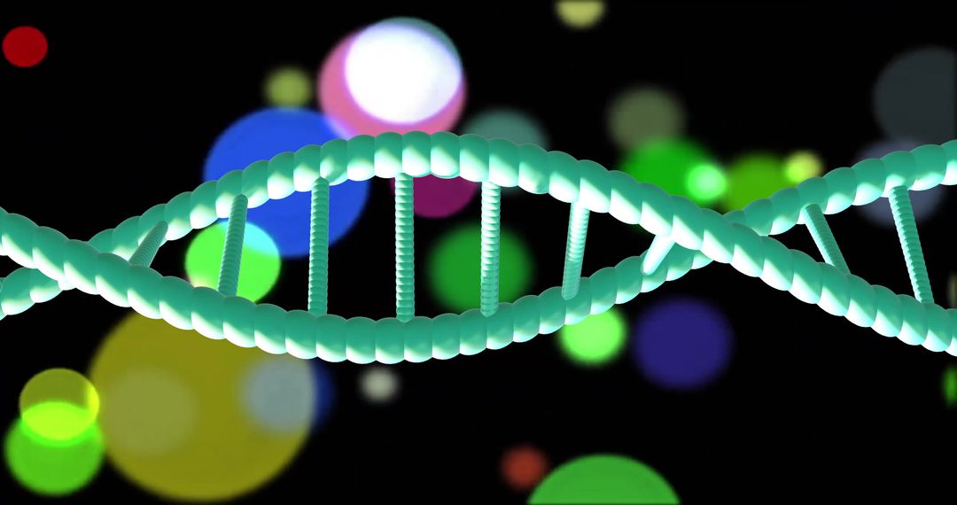 Spinning DNA Strand with Vibrant Lights Over Dark Background