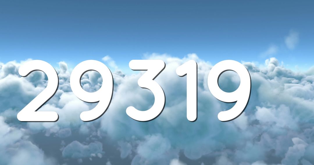 Large Numbers Floating Above Fluffy Clouds with Blue Sky