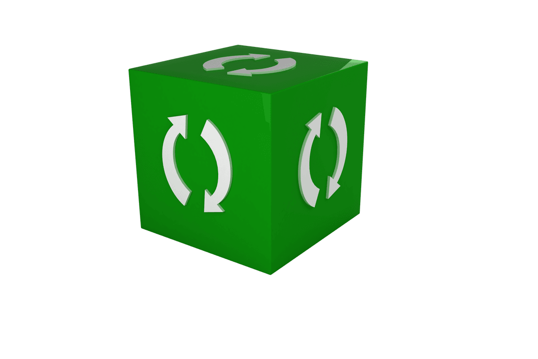 Green 3D Cube with Refresh Sign Transparent Background