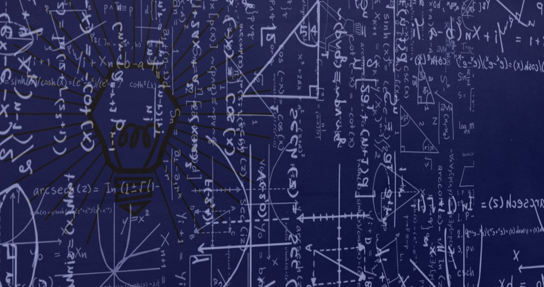 Complex Mathematical Formulas Overlaying Lightbulb Symbol