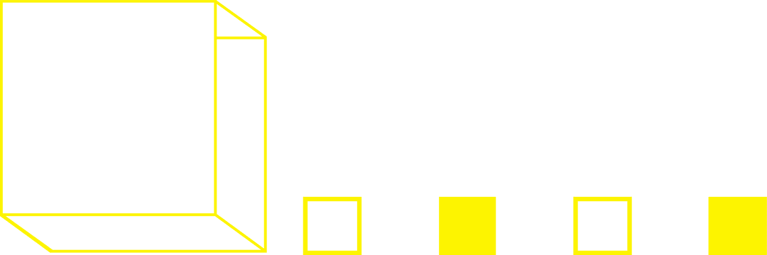Isometric yellow wireframe cube on transparent canvas