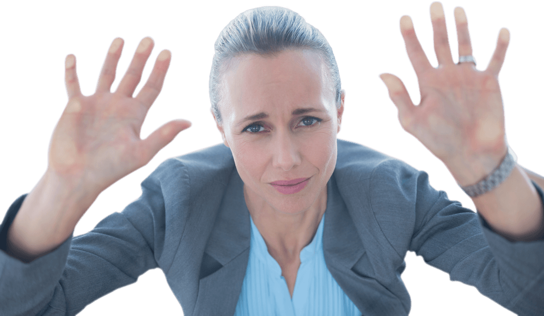 Transparent Businesswoman Feeling Trapped Finally Pushing Away for Escape