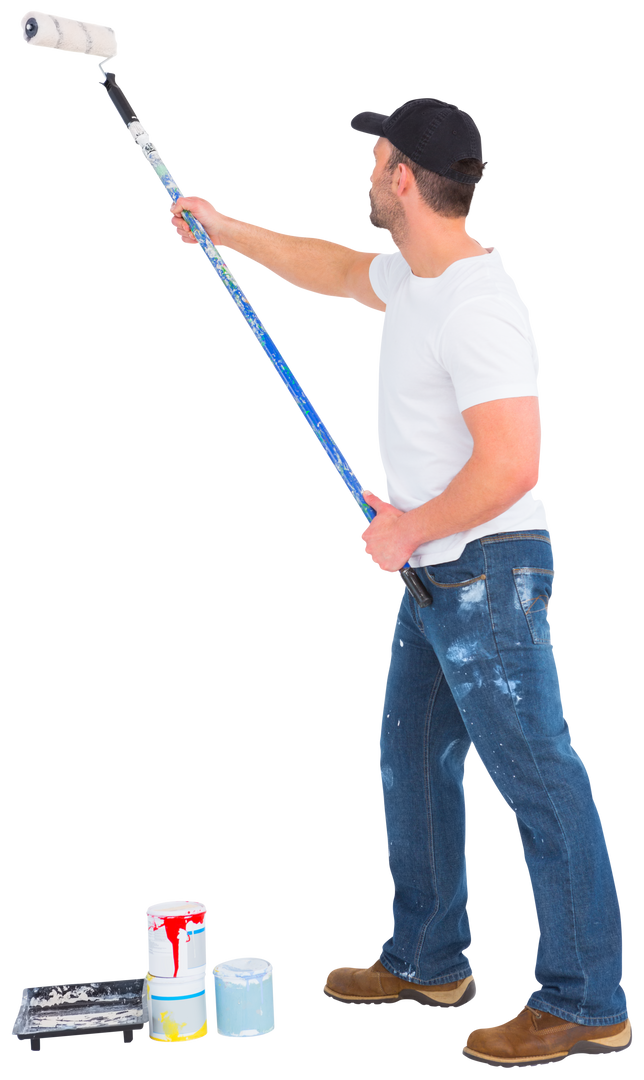 Handyman Painting with Roller and Paint Cans on Transparent Background - Download Free Stock Images Pikwizard.com