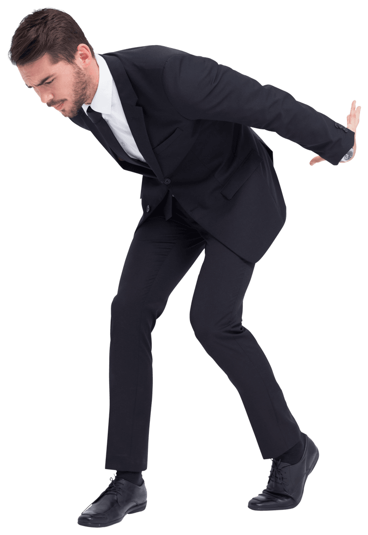 Transparent Businessman Straining While Bending Forward