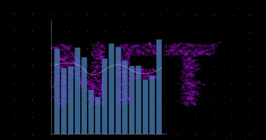 Digital Data Graph with Purple Particles on Dark Background