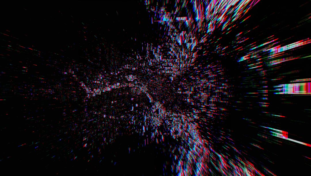 Pixelated Digital Tunnel with Glitch Effects in Cyberspace