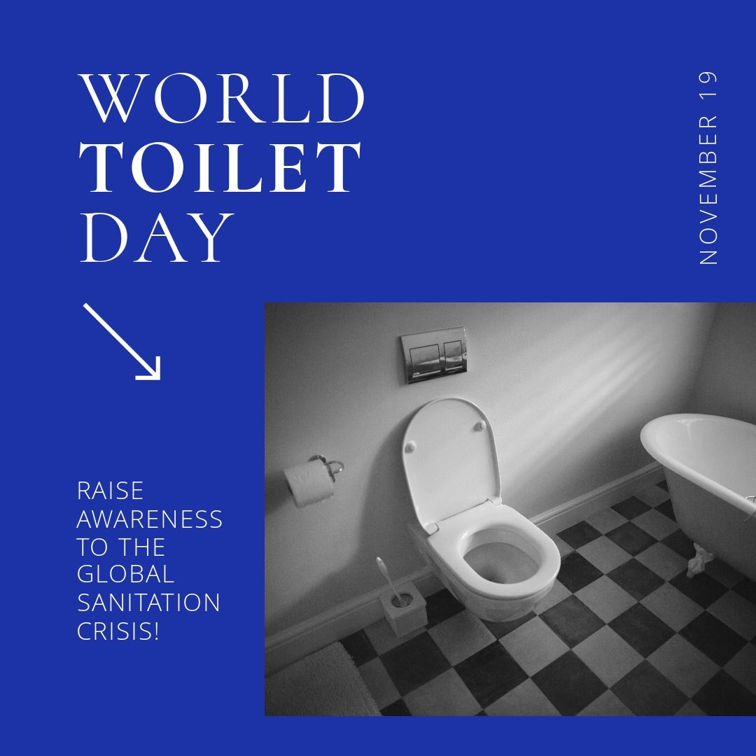 Square image of world toilet day and sanitation text and toilet in bathroom on blue background - Download Free Stock Templates Pikwizard.com