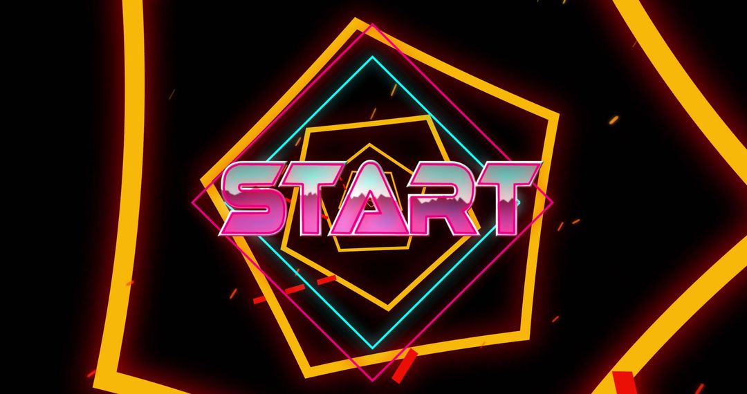 Retro Game Start Screen With Glowing Hexagon Tunnel