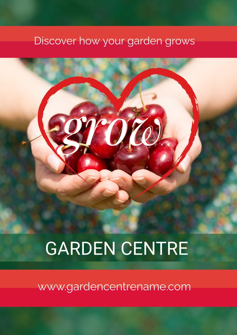 Fresh Cherries in Hands with Heart Symbol at Garden Center