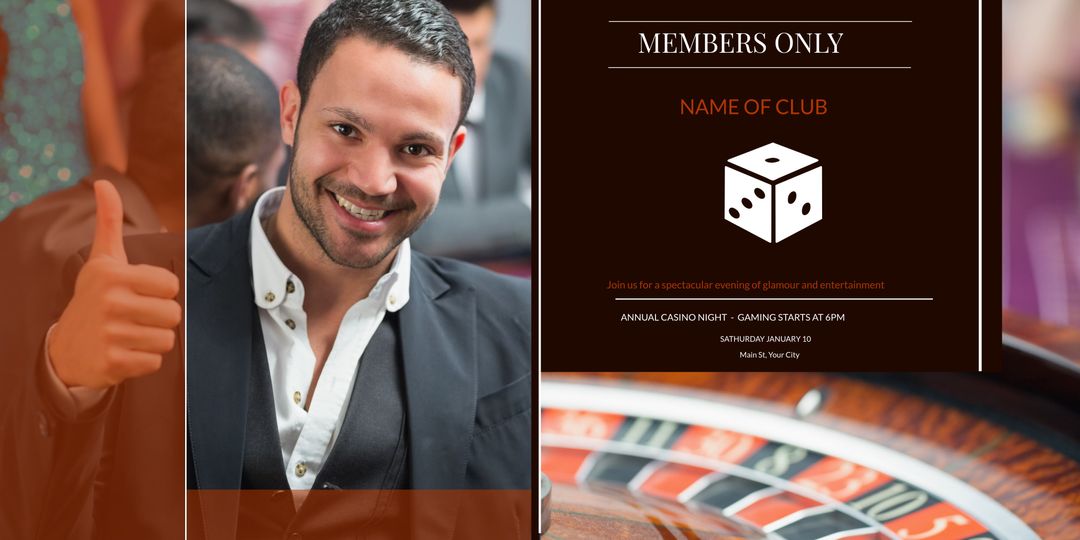 Smiling Man Giving Thumbs Up in Casino Members Only Club Ad - Download Free Stock Templates Pikwizard.com