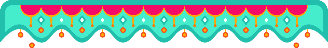 Ornamental Scalloped Teal and Pink Border Vivid Decorative Design Transparent