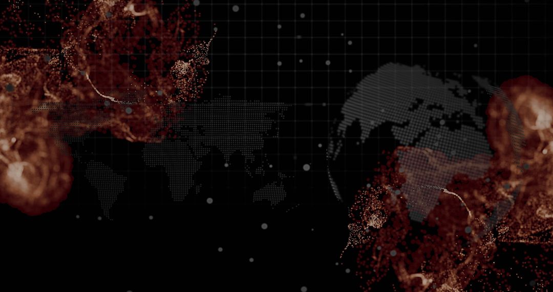 Digital Display of World Map with Fiery Abstract Technology Details