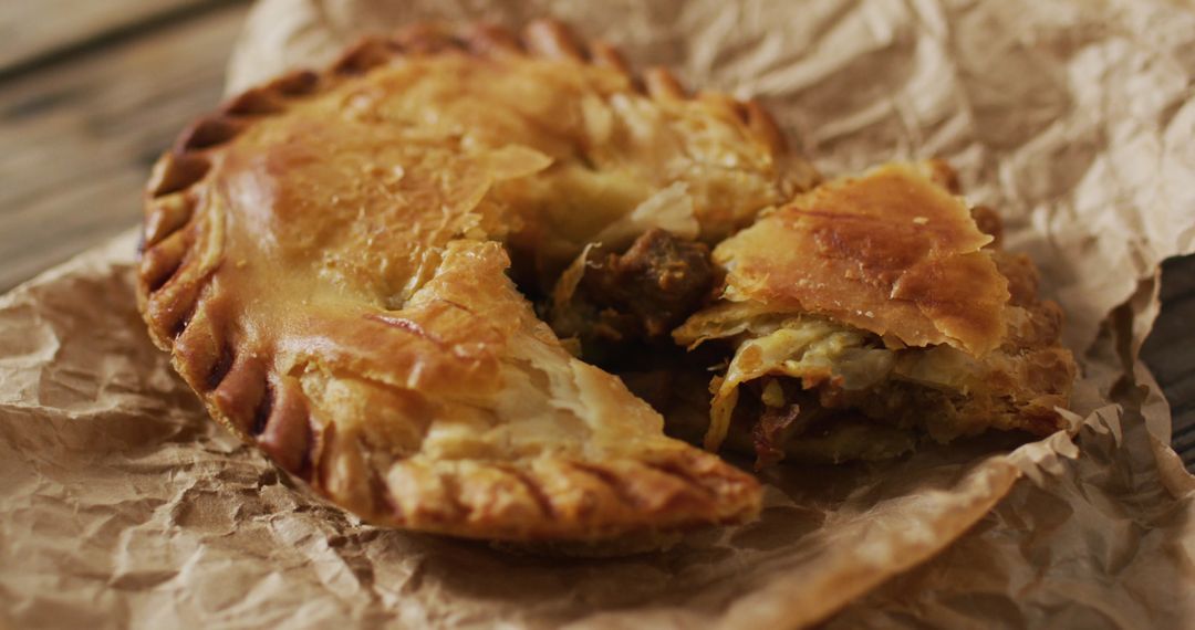 Rustic Homemade Pie with Flaky Crust on Wooden Table