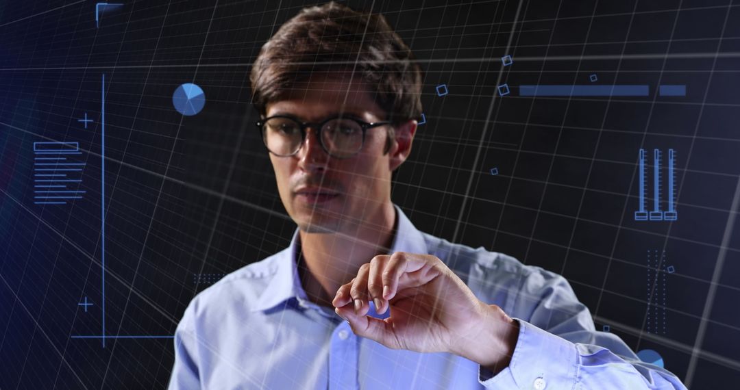 Innovative Technologist Interacting with Futuristic Interface