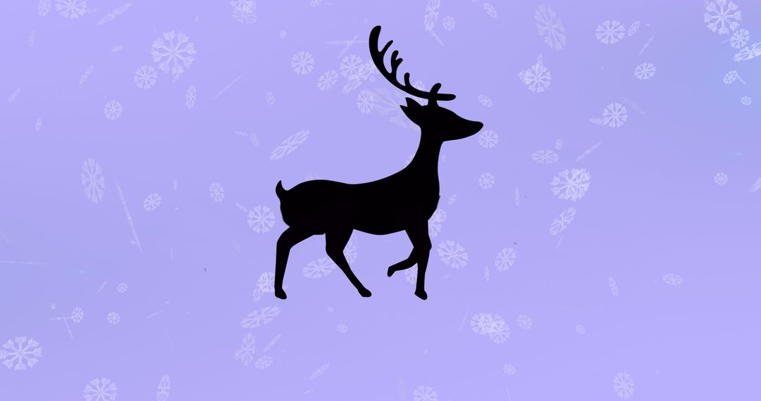 Silhouette of Reindeer Against Snowflake Filled Purple Background - Free Images, Stock Photos and Pictures on Pikwizard.com