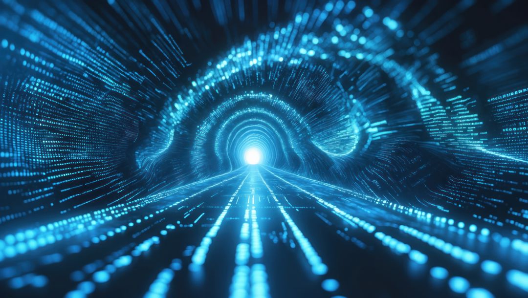 Futuristic Neon Data Tunnel Leading to Light Horizon