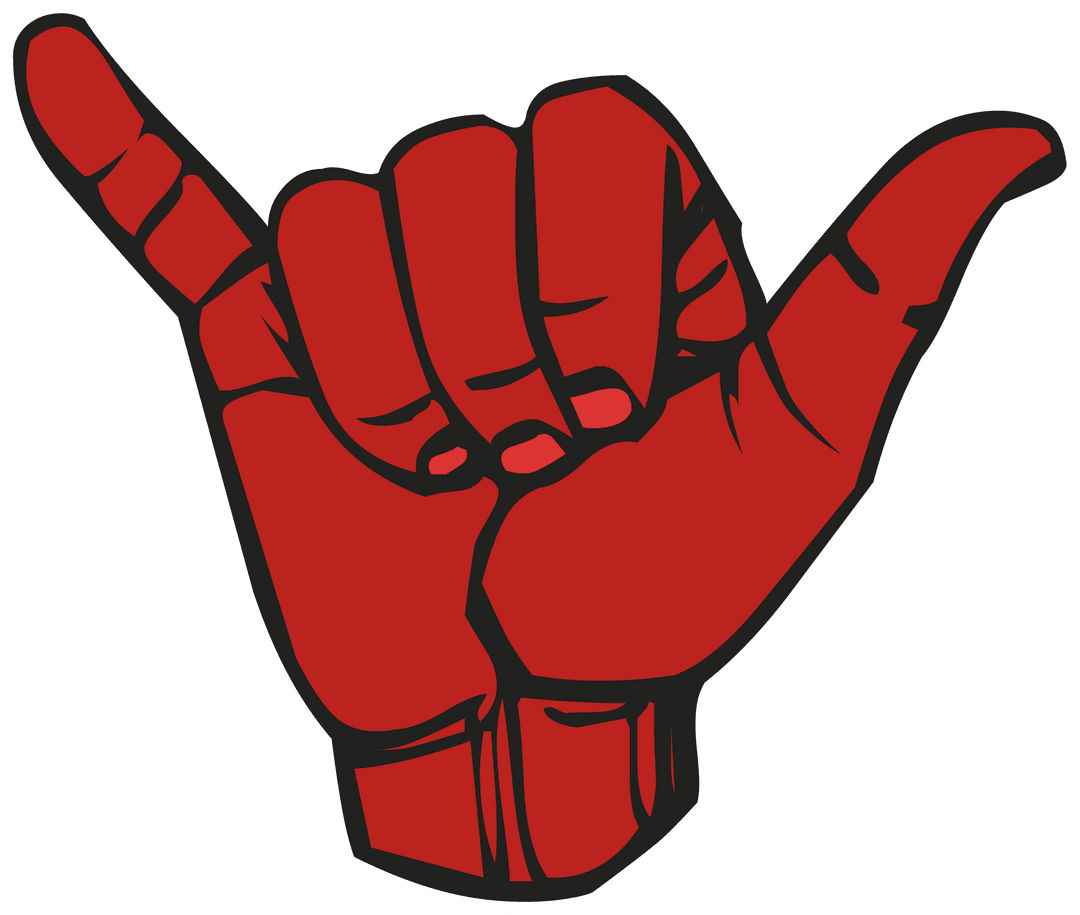 Red Shaka Hand Vector with Black Outline on Transparent Background