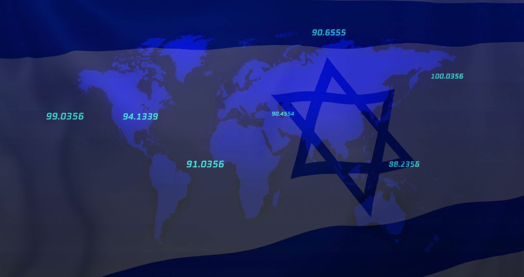 Data Analysis Overlay on Israeli Flag with World Map