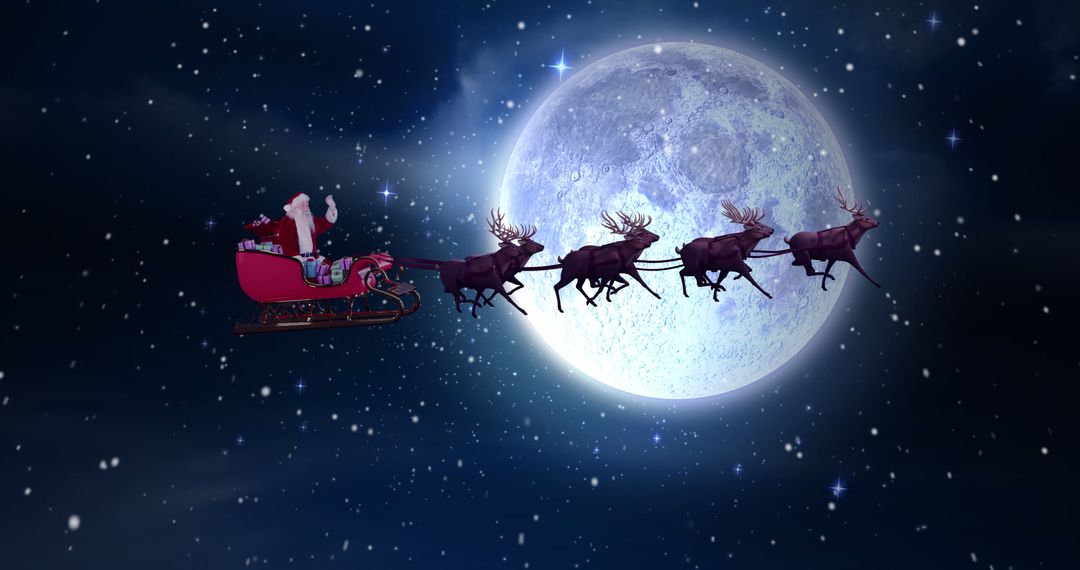 Santa Claus Flying Under Full Moon On Christmas Eve - Free Images, Stock Photos and Pictures on Pikwizard.com