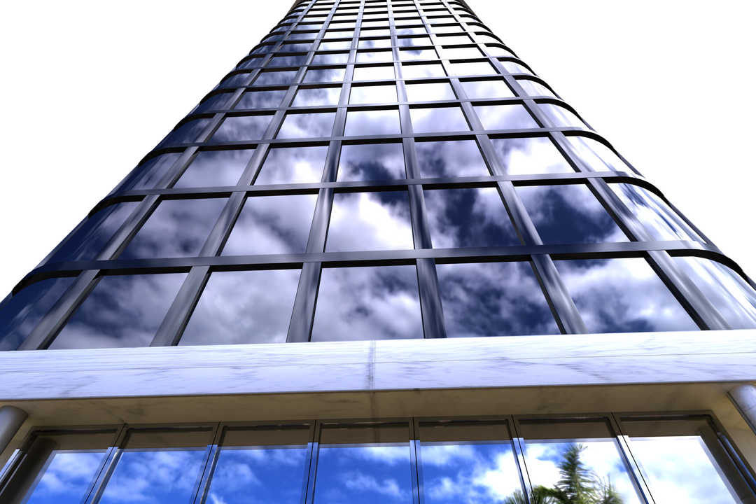 Transparent complex building reflecting sky and clouds seen from a low angle view - Download Free Stock Images Pikwizard.com