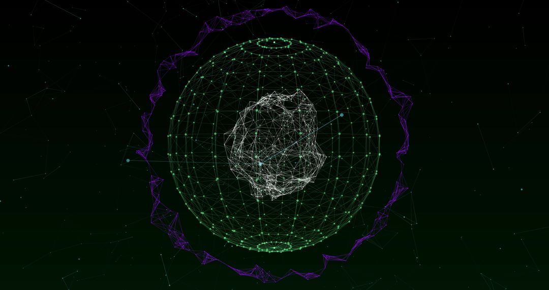 Futuristic Digital Network Sphere with Energy Rings