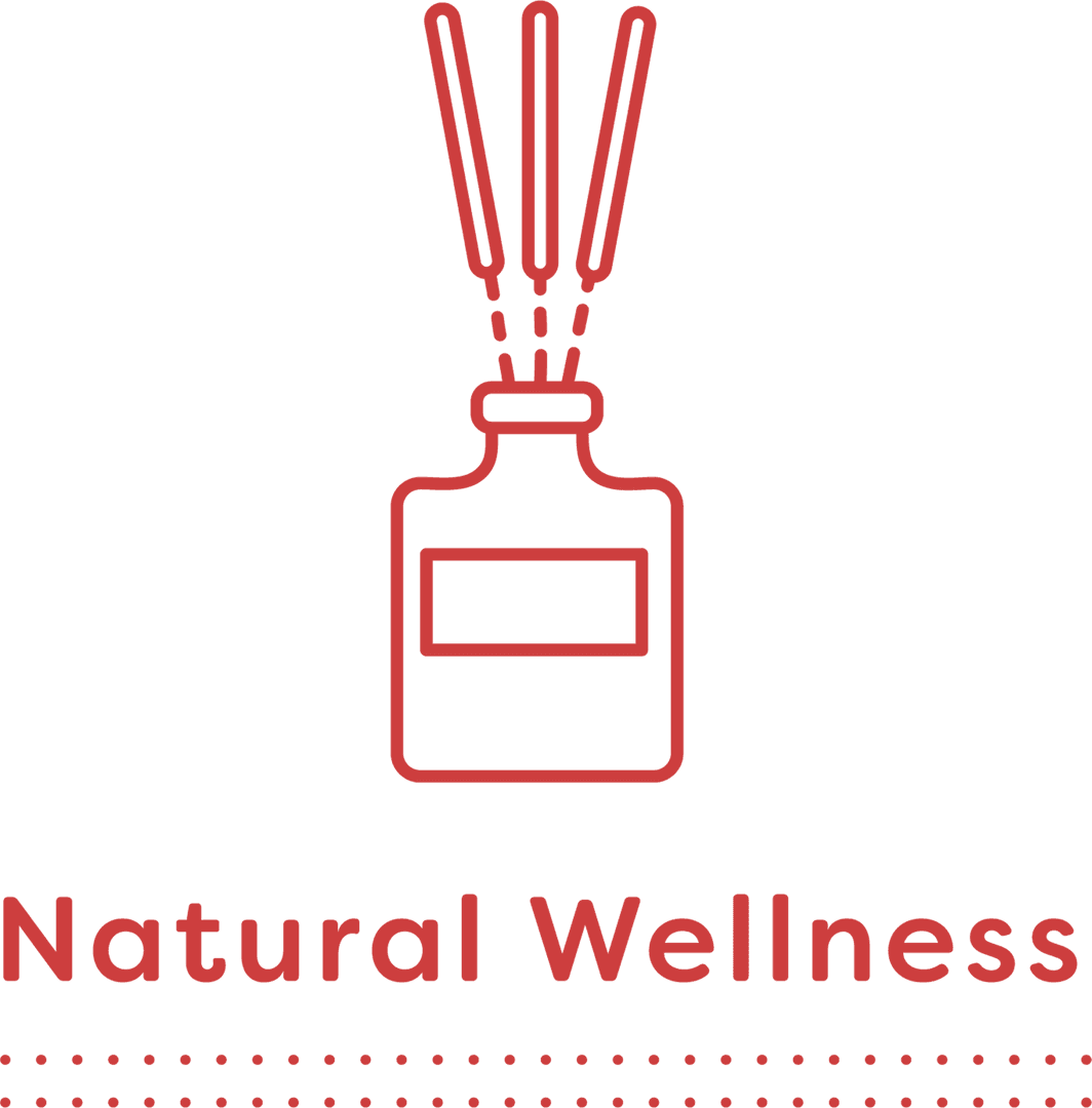 Natural Wellness Text with Oil Bottle Illustration on Transparent Background