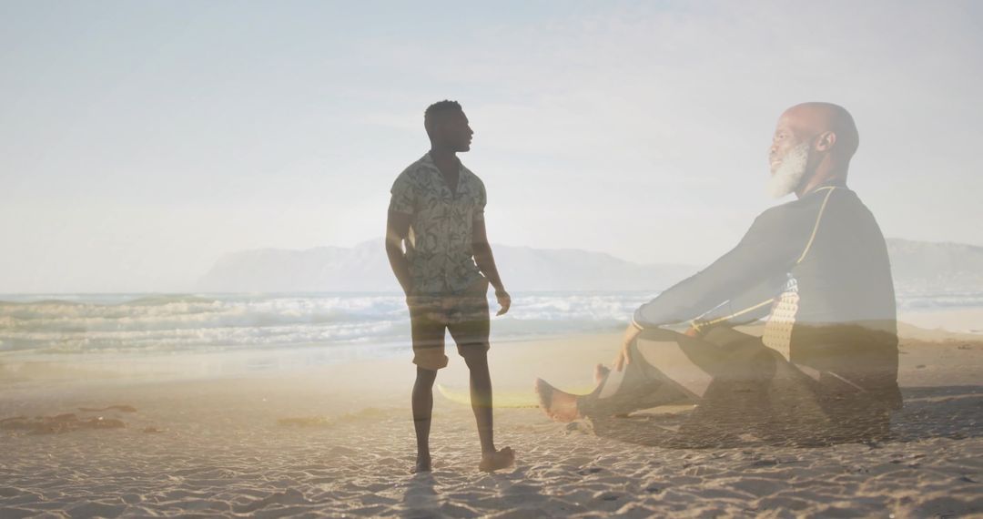 Meditation and Reflection on Sandy Beach with Tranquil Waves