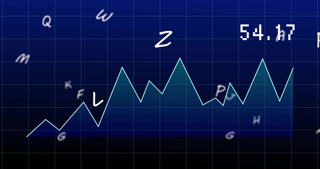 Jagged cyan line chart on dark analytics grid with filled area and numeric label 54.17