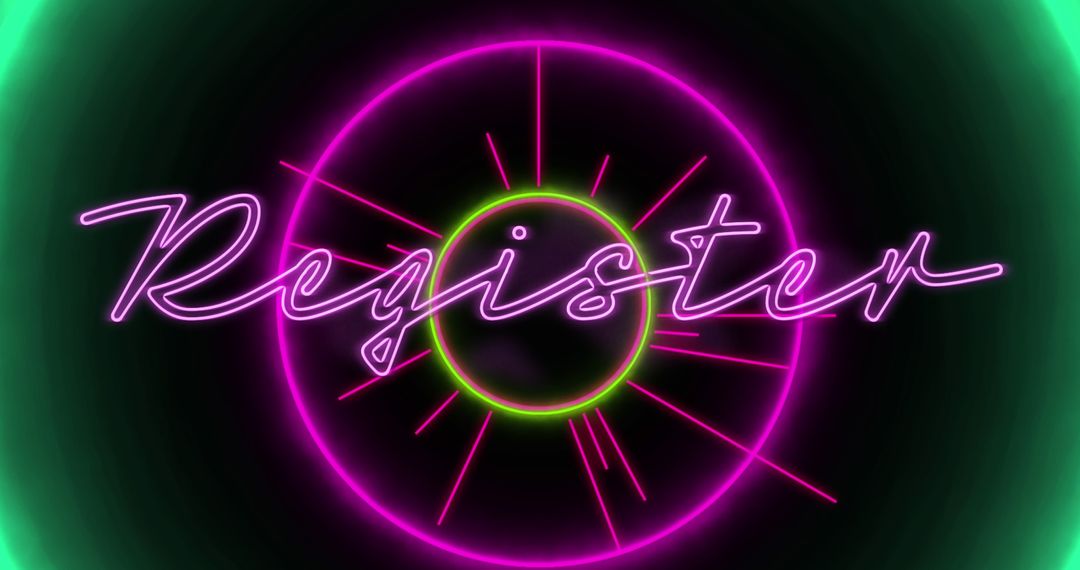 Vibrant Neon Register Sign with Cyber Glow