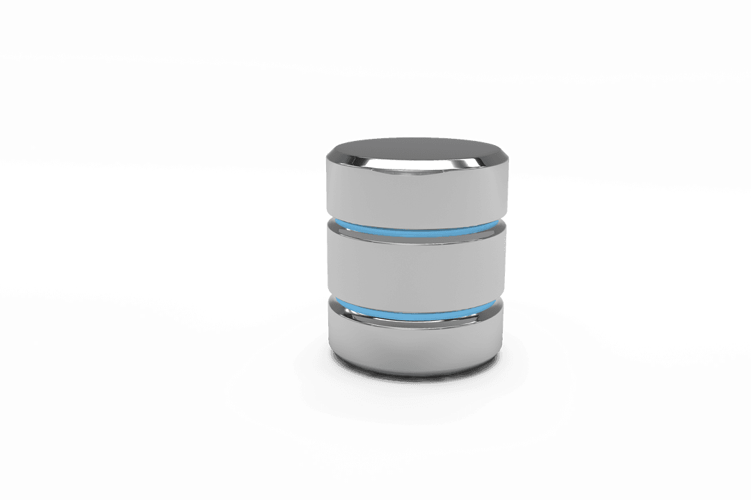 3D Transparent Database Icon with Glowing Blue Bands