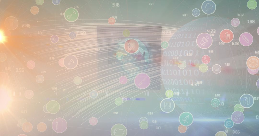 Global Digital Interface with Business Icons and Light Effects