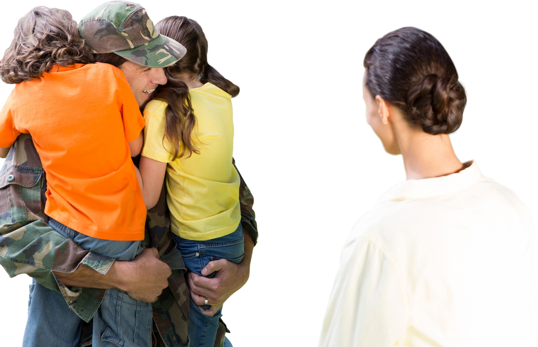 Transparent Family Reunion with Soldier Father Hugging Children - Download Free Stock Images Pikwizard.com