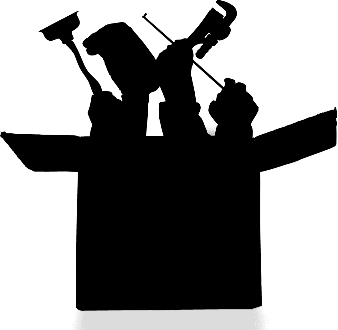 Silhouette Box with Hands Holding Tools on Transparent Background