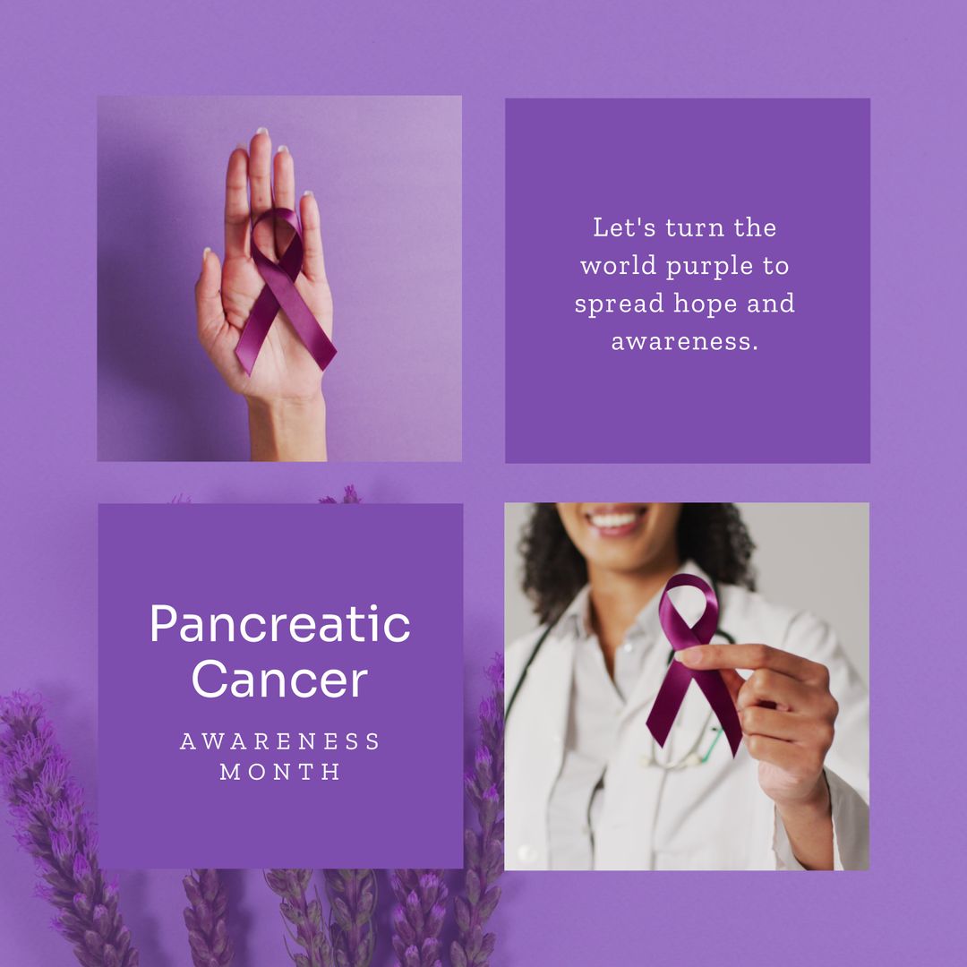 Pancreatic Cancer Awareness Month Banner with Purple Ribbon and Diverse Hands - Download Free Stock Templates Pikwizard.com