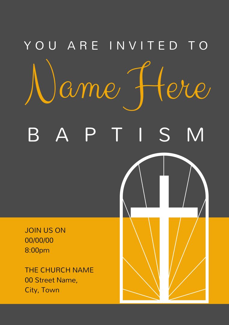 Elegant Baptism Invitation with Cross Design on Grey Background