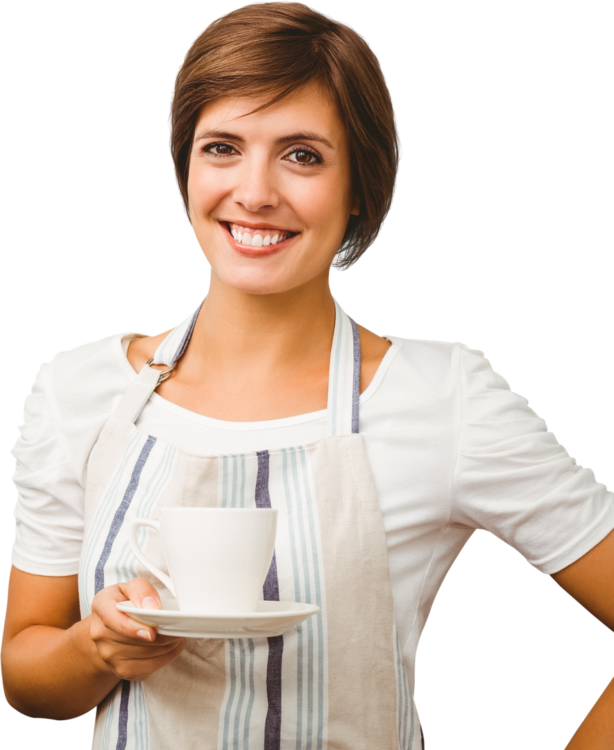 Smiling Waitress Holding Cup of Coffee with Transparent Background - Download Free Stock Images Pikwizard.com