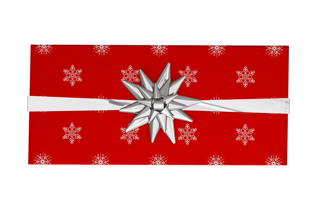 Elegant Christmas Present with Silver Bow and Transparent Background